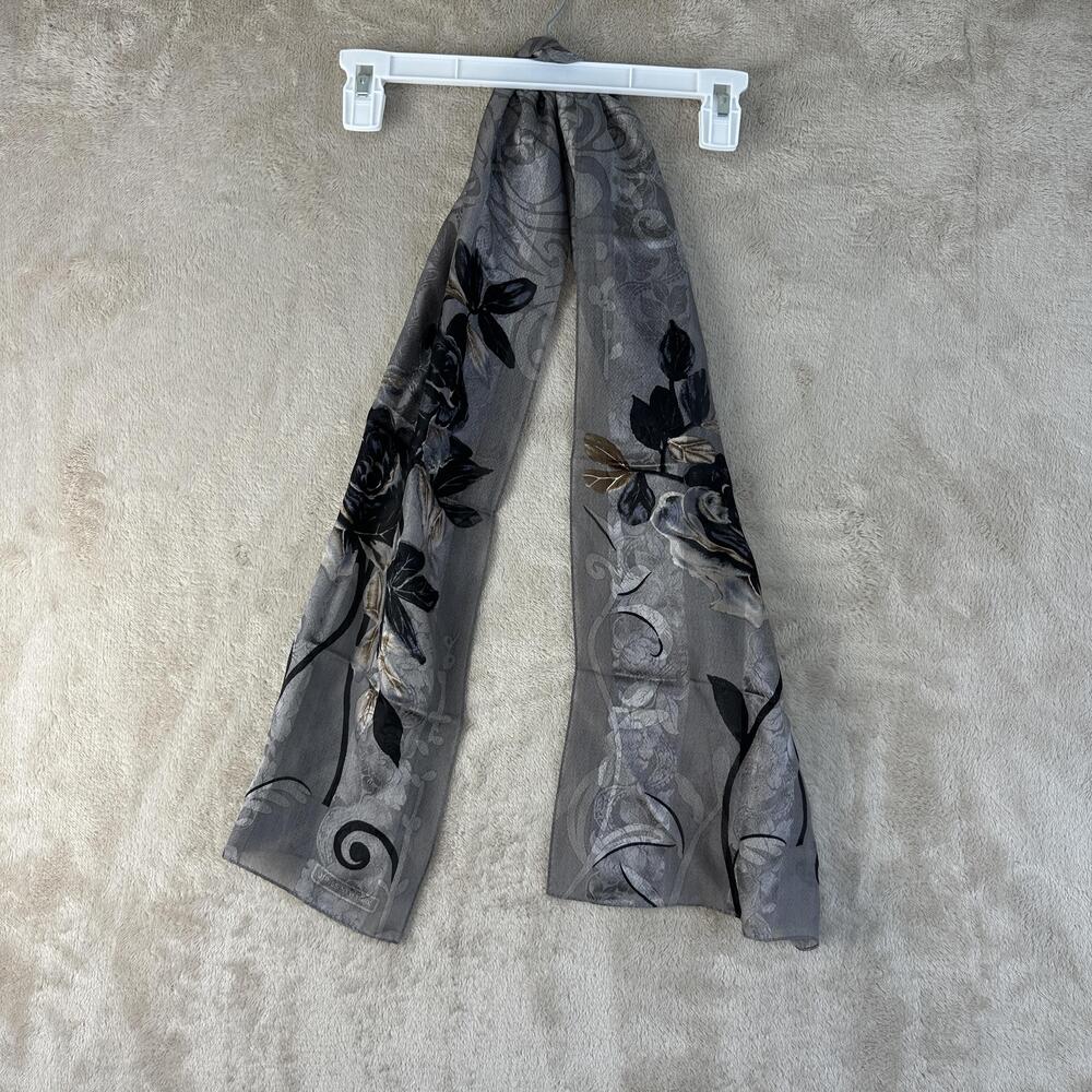Jones New York Scarf Womens One Size Gray Polyester Chiffon Floral Rectangle